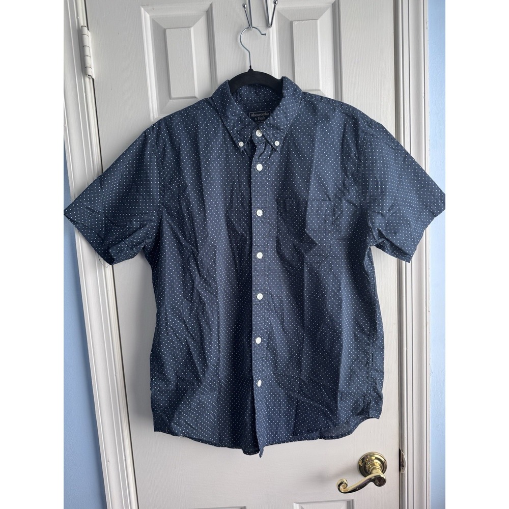 Abercrombie & Fitch Men's Blue W/ White Polka Dots Button-Down Shirt Sz Large